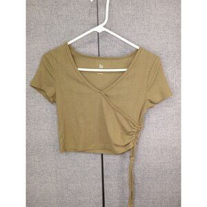 So Junior's Green Short Sleeved Crop Top with Ruched Side Size Small